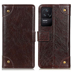 Leather Case Stands Flip Cover Holder K06Z for Xiaomi Redmi K40S 5G Brown