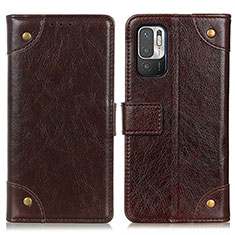 Leather Case Stands Flip Cover Holder K06Z for Xiaomi Redmi Note 10 5G Brown