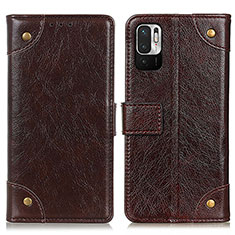 Leather Case Stands Flip Cover Holder K06Z for Xiaomi Redmi Note 10 JE 5G Brown