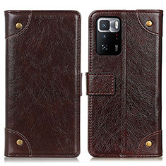 Leather Case Stands Flip Cover Holder K06Z for Xiaomi Redmi Note 10 Pro 5G Brown