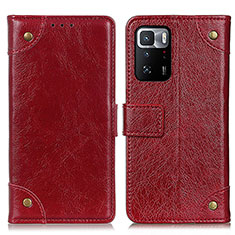 Leather Case Stands Flip Cover Holder K06Z for Xiaomi Redmi Note 10 Pro 5G Red