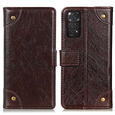 Leather Case Stands Flip Cover Holder K06Z for Xiaomi Redmi Note 11 4G (2022) Brown