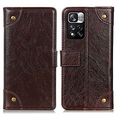 Leather Case Stands Flip Cover Holder K06Z for Xiaomi Redmi Note 11 Pro+ Plus 5G Brown