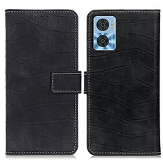 Leather Case Stands Flip Cover Holder K07Z for Motorola Moto E22 Black