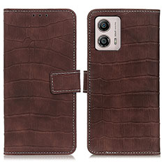 Leather Case Stands Flip Cover Holder K07Z for Motorola Moto G53j 5G Brown