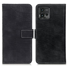 Leather Case Stands Flip Cover Holder K07Z for Motorola Moto G72 Black