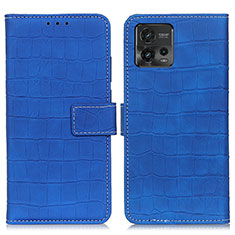 Leather Case Stands Flip Cover Holder K07Z for Motorola Moto G72 Blue