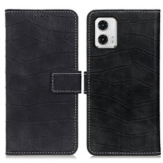 Leather Case Stands Flip Cover Holder K07Z for Motorola Moto G73 5G Black