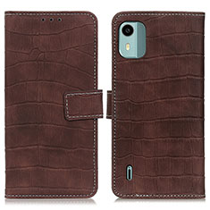 Leather Case Stands Flip Cover Holder K07Z for Nokia C12 Pro Brown