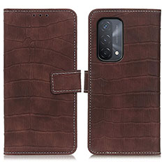Leather Case Stands Flip Cover Holder K07Z for Oppo A54 5G Brown