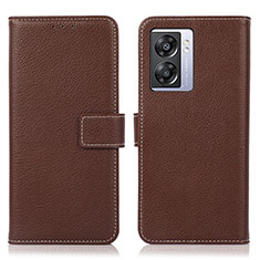 Leather Case Stands Flip Cover Holder K07Z for Oppo A57 5G Brown