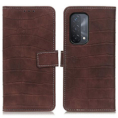 Leather Case Stands Flip Cover Holder K07Z for Oppo A74 5G Brown