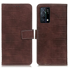 Leather Case Stands Flip Cover Holder K07Z for Oppo K9 5G Brown