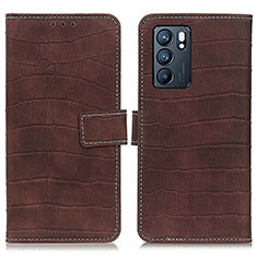 Leather Case Stands Flip Cover Holder K07Z for Oppo Reno6 5G Brown