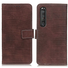 Leather Case Stands Flip Cover Holder K07Z for Sony Xperia 1 III Brown