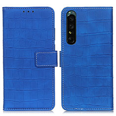 Leather Case Stands Flip Cover Holder K07Z for Sony Xperia 1 IV Blue