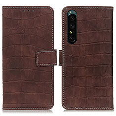 Leather Case Stands Flip Cover Holder K07Z for Sony Xperia 1 IV Brown