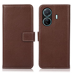 Leather Case Stands Flip Cover Holder K07Z for Vivo T1 5G Brown