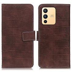 Leather Case Stands Flip Cover Holder K07Z for Vivo V23 5G Brown