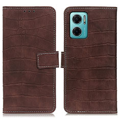 Leather Case Stands Flip Cover Holder K07Z for Xiaomi Redmi 10 5G Brown