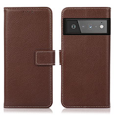 Leather Case Stands Flip Cover Holder K08Z for Google Pixel 6 Pro 5G Brown