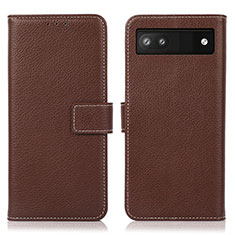 Leather Case Stands Flip Cover Holder K08Z for Google Pixel 6a 5G Brown