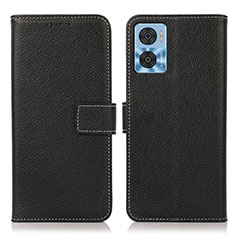 Leather Case Stands Flip Cover Holder K08Z for Motorola Moto E22 Black