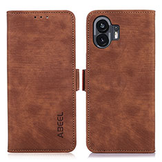 Leather Case Stands Flip Cover Holder K08Z for Nothing Phone 2 Brown