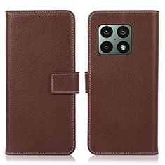 Leather Case Stands Flip Cover Holder K08Z for OnePlus 10 Pro 5G Brown