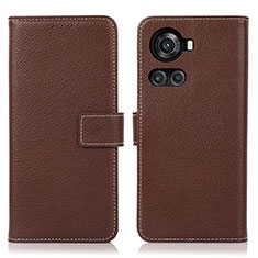 Leather Case Stands Flip Cover Holder K08Z for OnePlus 10R 5G Brown