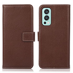 Leather Case Stands Flip Cover Holder K08Z for OnePlus Nord 2 5G Brown