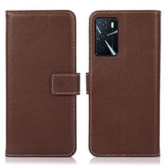 Leather Case Stands Flip Cover Holder K08Z for Oppo A16 Brown