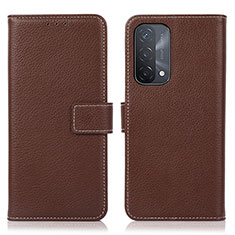 Leather Case Stands Flip Cover Holder K08Z for Oppo A54 5G Brown