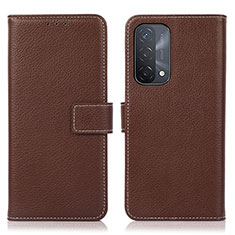 Leather Case Stands Flip Cover Holder K08Z for Oppo A74 5G Brown