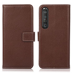 Leather Case Stands Flip Cover Holder K08Z for Sony Xperia 1 III Brown