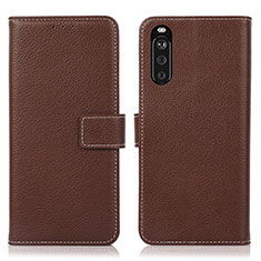 Leather Case Stands Flip Cover Holder K08Z for Sony Xperia 10 III Lite Brown