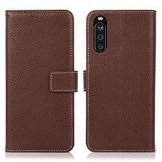 Leather Case Stands Flip Cover Holder K08Z for Sony Xperia 10 III SO-52B Brown