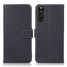 Leather Case Stands Flip Cover Holder K08Z for Sony Xperia 10 III SO-52B Navy Blue