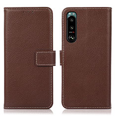 Leather Case Stands Flip Cover Holder K08Z for Sony Xperia 5 III SO-53B Brown