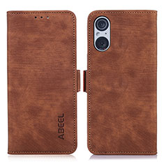 Leather Case Stands Flip Cover Holder K08Z for Sony Xperia 5 V Brown