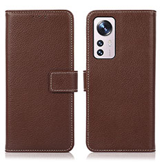 Leather Case Stands Flip Cover Holder K08Z for Xiaomi Mi 12 5G Brown