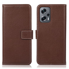 Leather Case Stands Flip Cover Holder K08Z for Xiaomi Redmi Note 11T Pro+ Plus 5G Brown