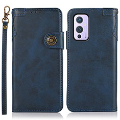 Leather Case Stands Flip Cover Holder K09Z for OnePlus 9 5G Blue