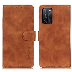 Leather Case Stands Flip Cover Holder K09Z for Oppo A55 5G Brown