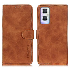 Leather Case Stands Flip Cover Holder K09Z for Oppo A96 5G Brown