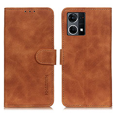 Leather Case Stands Flip Cover Holder K09Z for Oppo F21 Pro 4G Brown