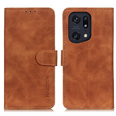 Leather Case Stands Flip Cover Holder K09Z for Oppo Find X5 Pro 5G Brown