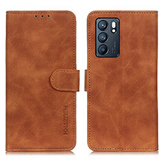 Leather Case Stands Flip Cover Holder K09Z for Oppo Reno6 5G Brown