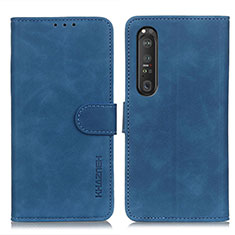 Leather Case Stands Flip Cover Holder K09Z for Sony Xperia 1 III Blue