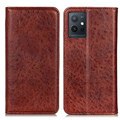 Leather Case Stands Flip Cover Holder K09Z for Vivo T1 5G India Brown